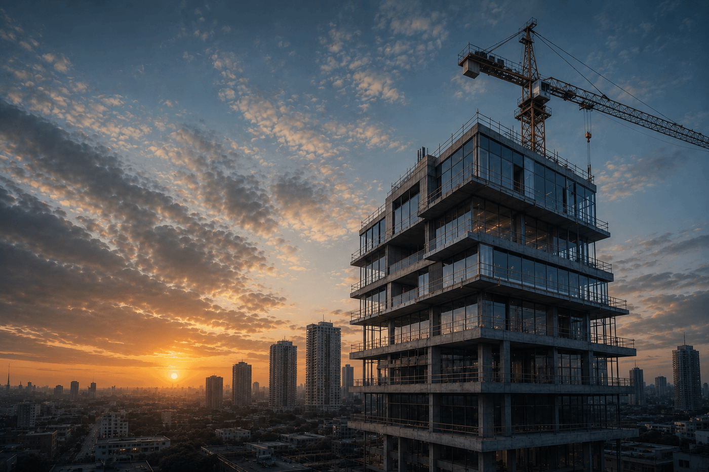Construction site at sunset